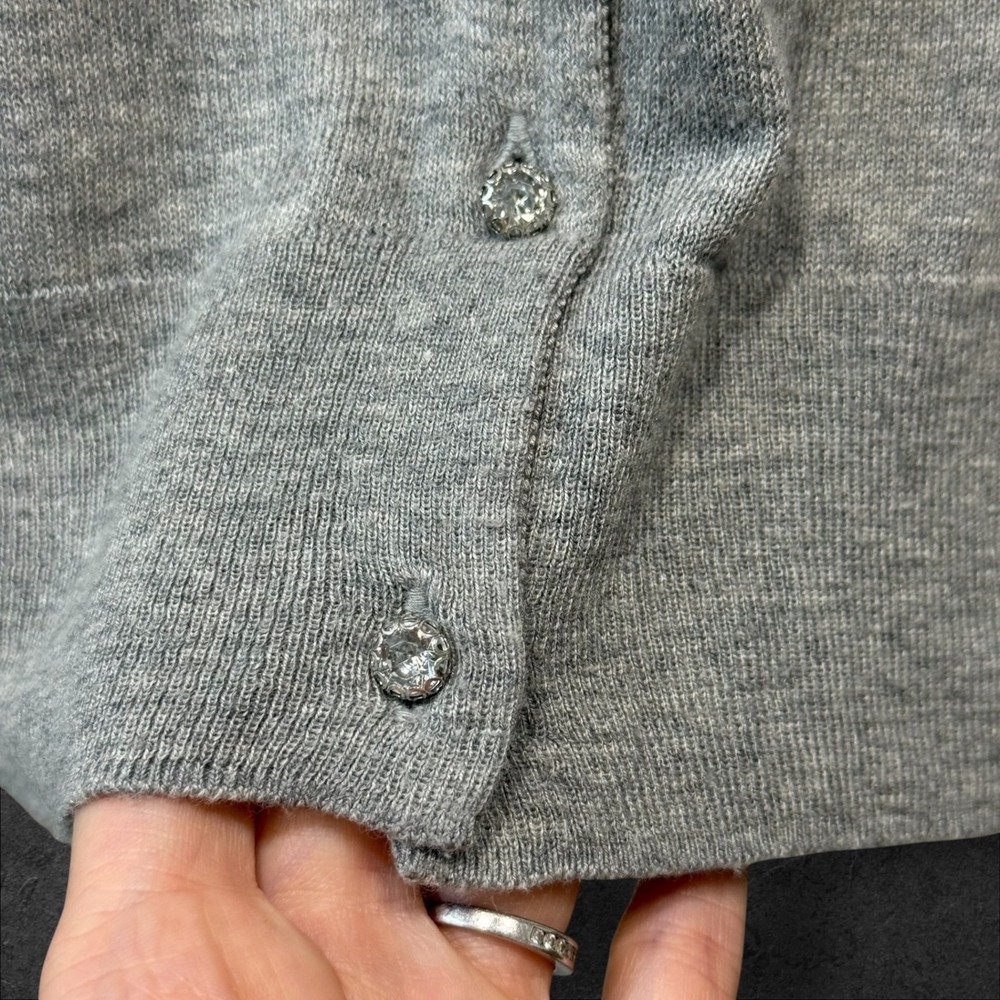 Knitted & Knotted Anthropologie Cardigan Gray Wool Angora Silk Puff Sleeve Sz M - Picture 5 of 10